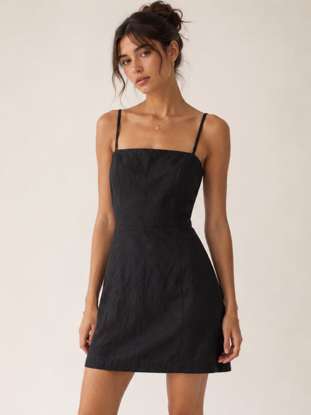 Vintage Y2K Halston Black Linen Blend Mini Dress Minimalist 90s LBD
